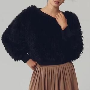 Daily Practice Anthropologie Fluffy Crewneck Sweatshirt Black Medium